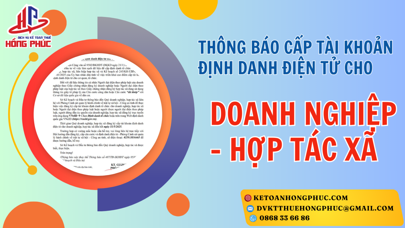 Hướng Dẫn Cấp Tài Khoản Định Danh Điện Tử Cho Doanh Nghiệp, Hợp Tác Xã Thông Báo Định Danh Điện Tử Cho Doanh Nghiệp, Hợp Tác Xã